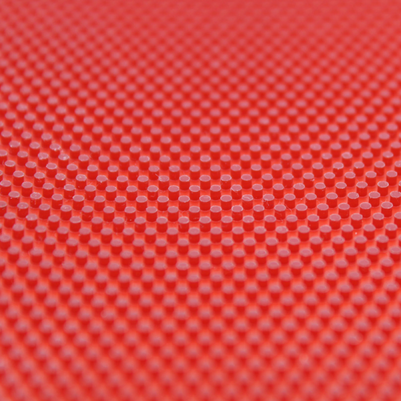 Sauer &amp; Tröger Schmerz hosszúszemcsés asztalitenisz-borítás piros gumilapjának szemcsés nézete